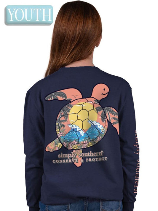 Conserve and Protect Tracking Sea Turtle Langarmshirt für Jugendliche - #SIMPLYSOUTHERN - YTH-LS-TRACKT3-WAVES-ECLIPSE