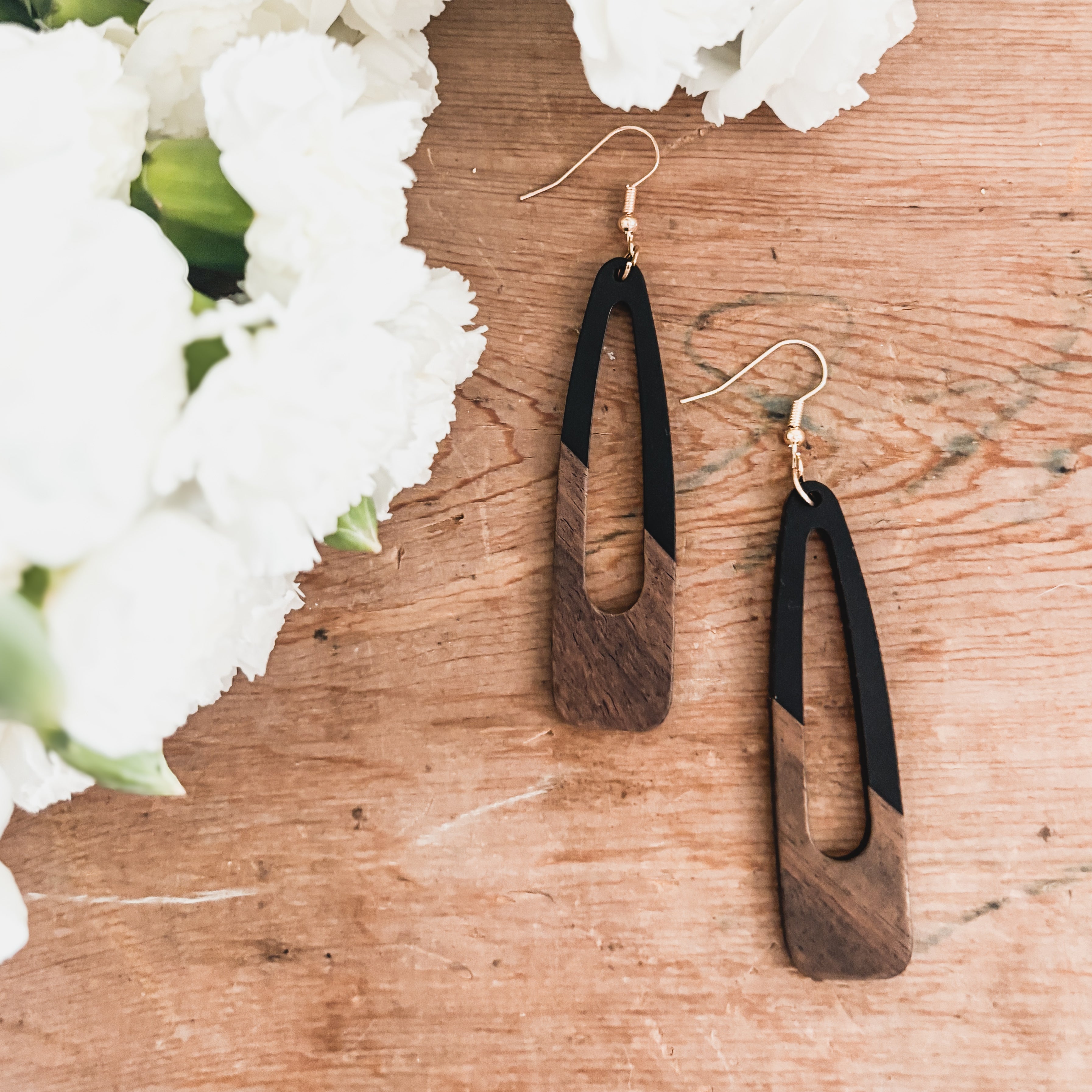 Beautiful Black Wood and Resin Earrings