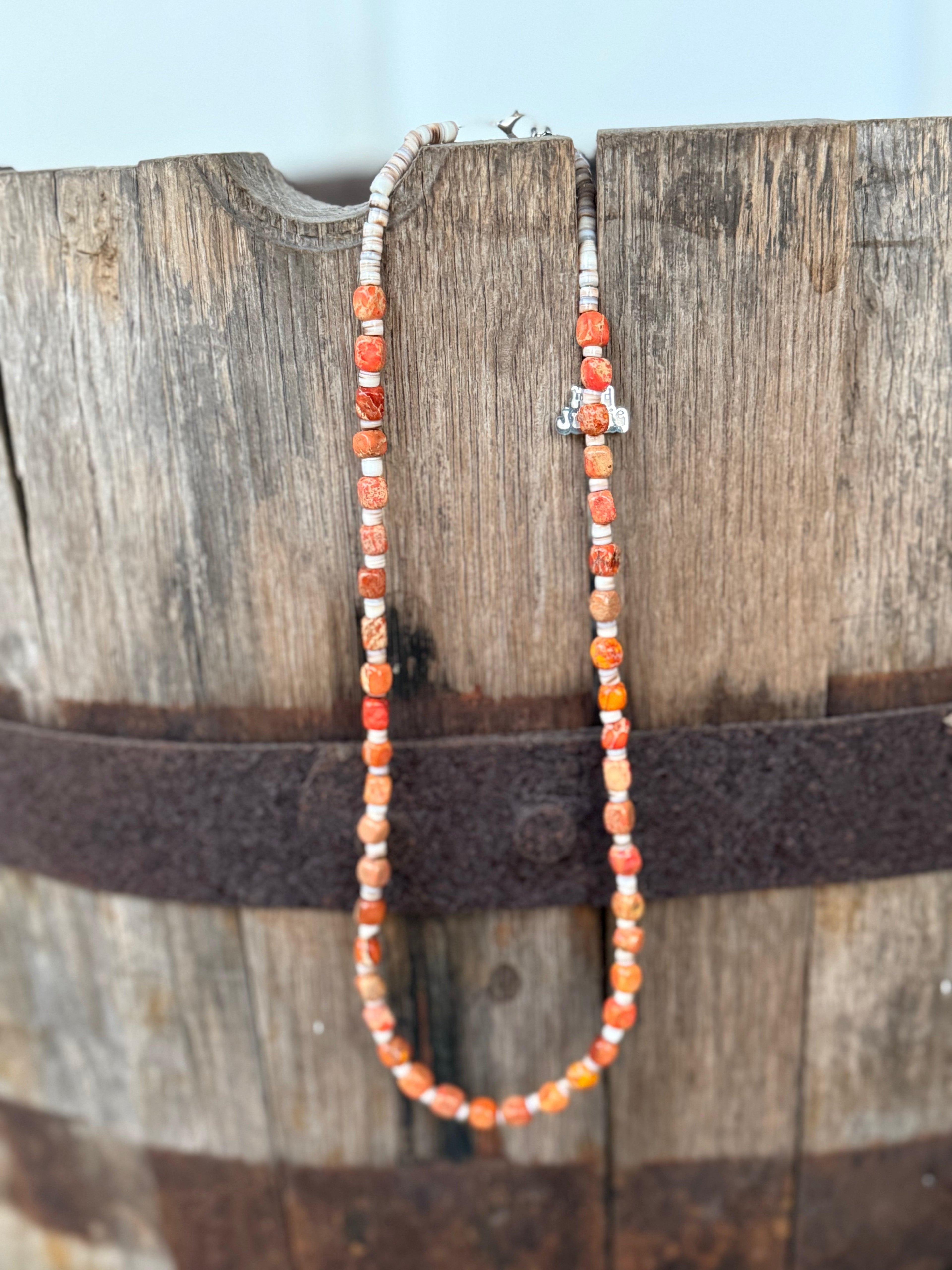 Desert Ember Beaded Shell Necklace