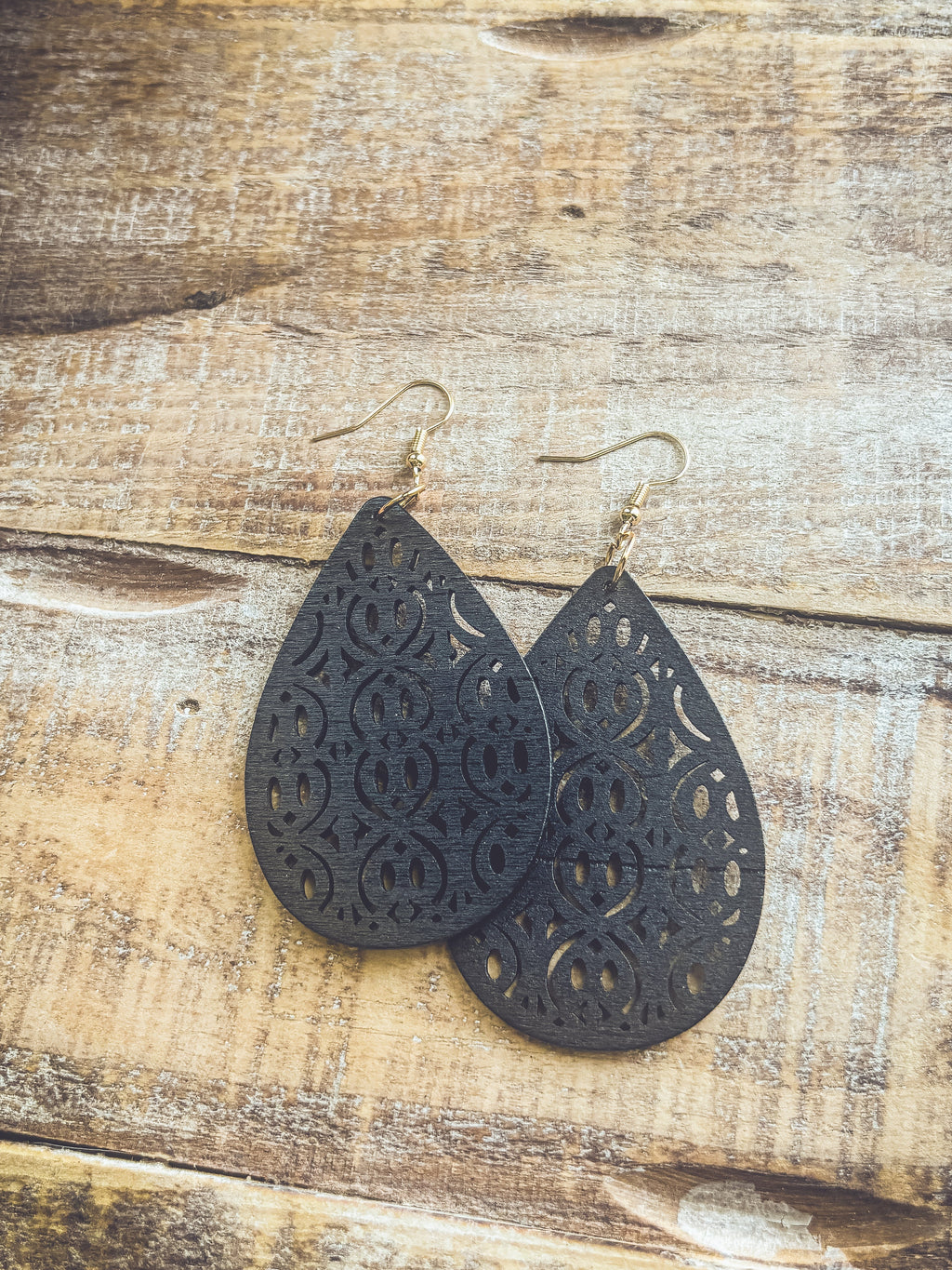 Beautiful Black Wooden Laser Cut Earrings