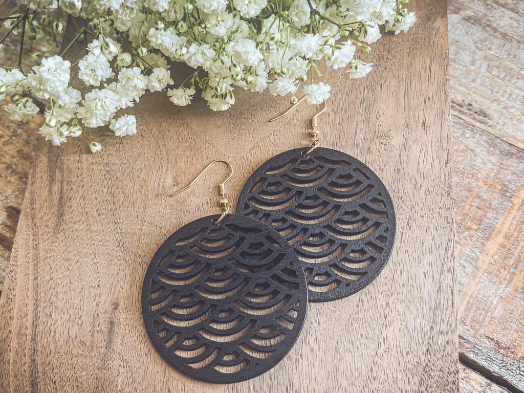 Beautiful Black Wooden Laser Cut Earrings