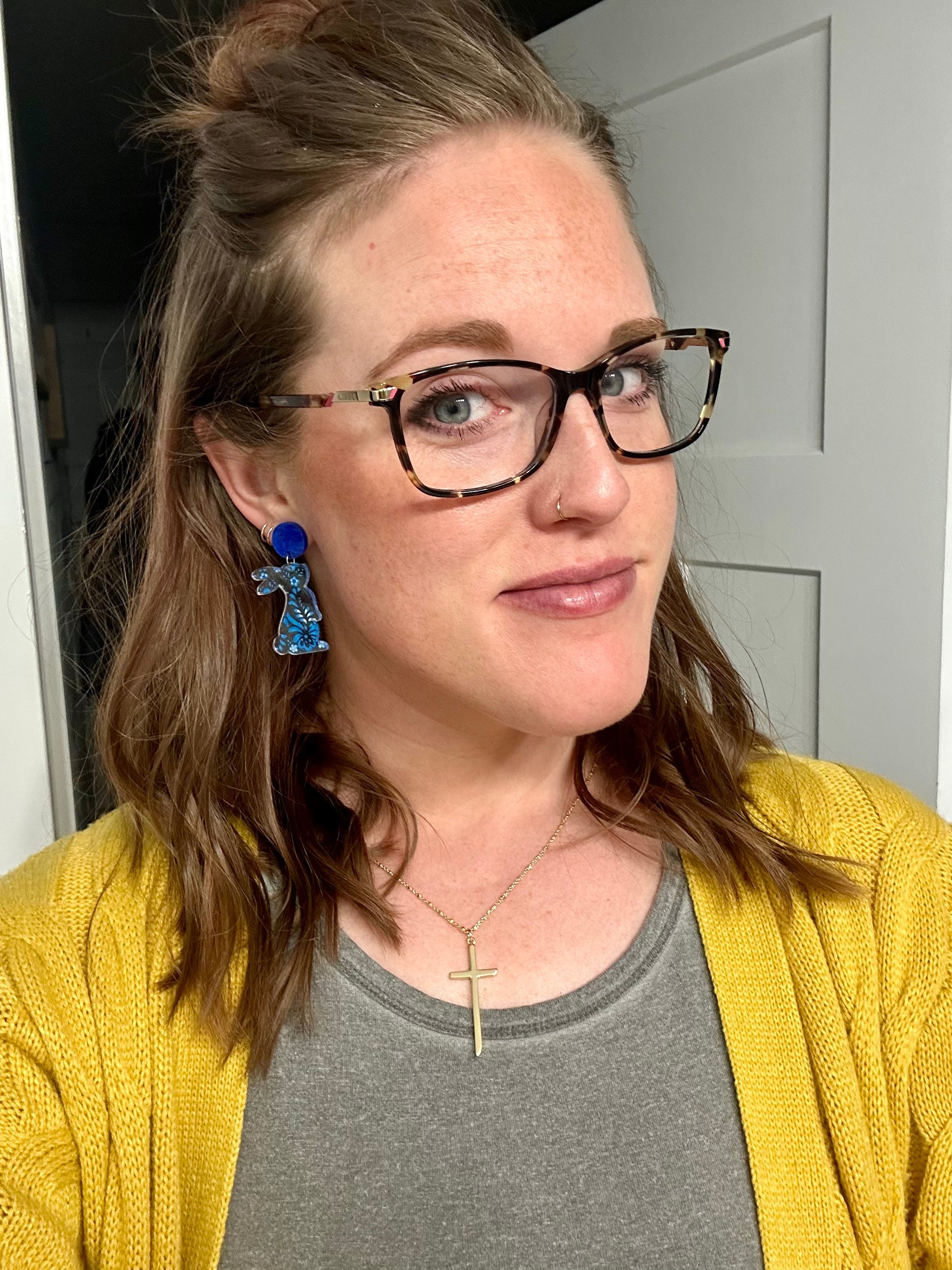Beautiful Blue Acrylic Bunny Earrings