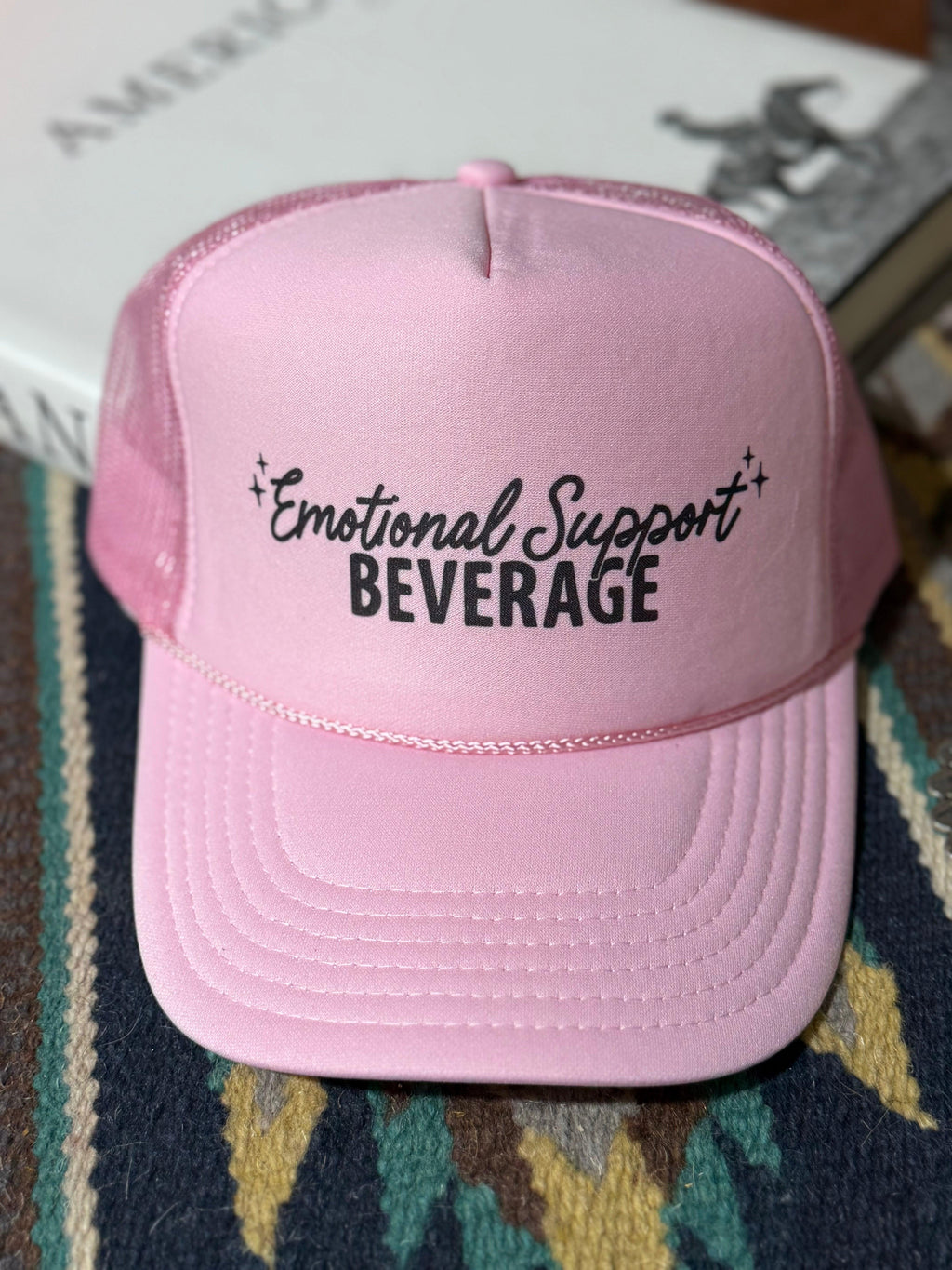 Emotional Support Beverage Pink Trucker Hat
