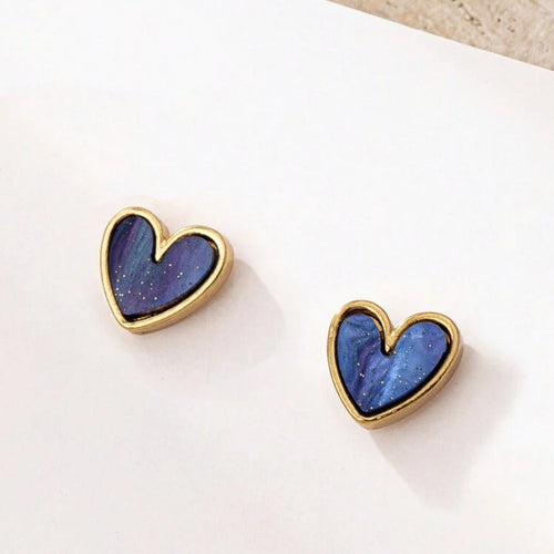 Entzückende goldene und blaue Herz-Ohrstecker
