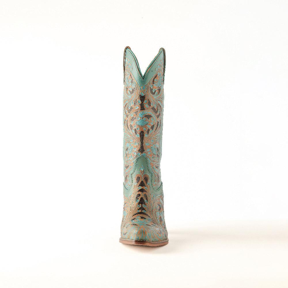 Myra Kasiopeah Cowgirl Leather Boots - Turquoise Western Boots for Women with Pointed Toe Heel