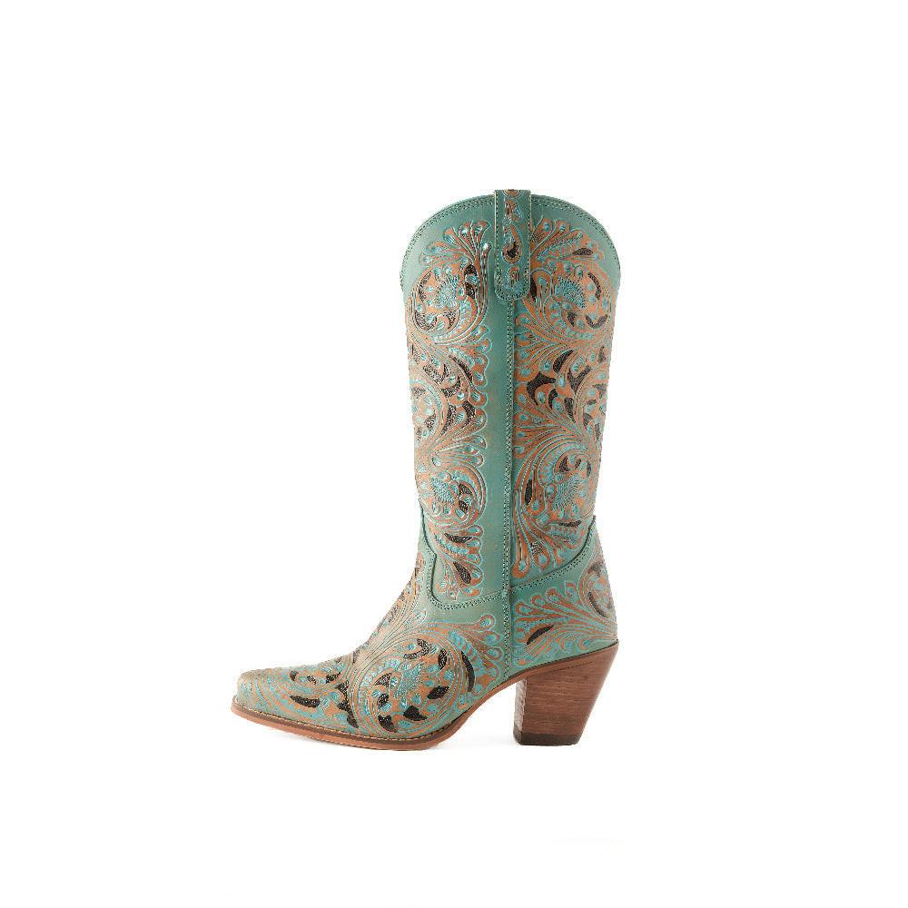 Myra Kasiopeah Cowgirl Leather Boots - Turquoise Western Boots for Women with Pointed Toe Heel