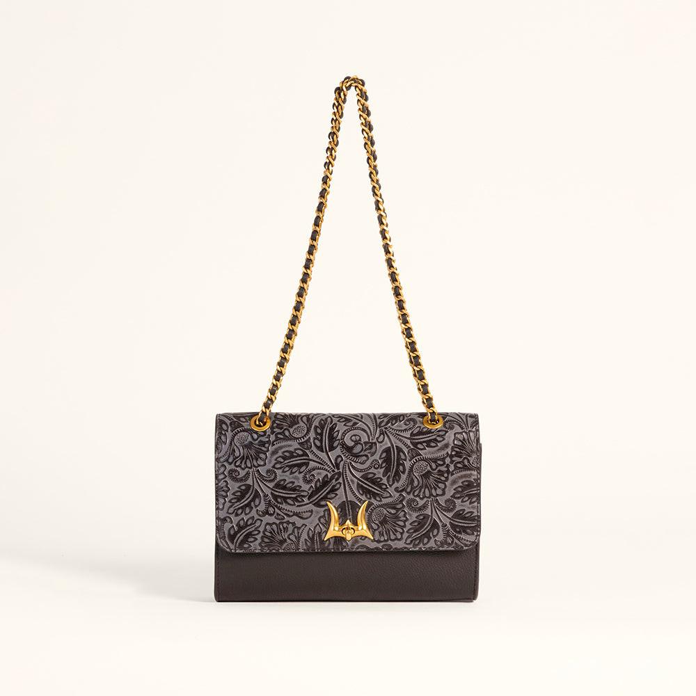 Loyal West Savi Small Embossed & Grained Leather Bag - Charcoal