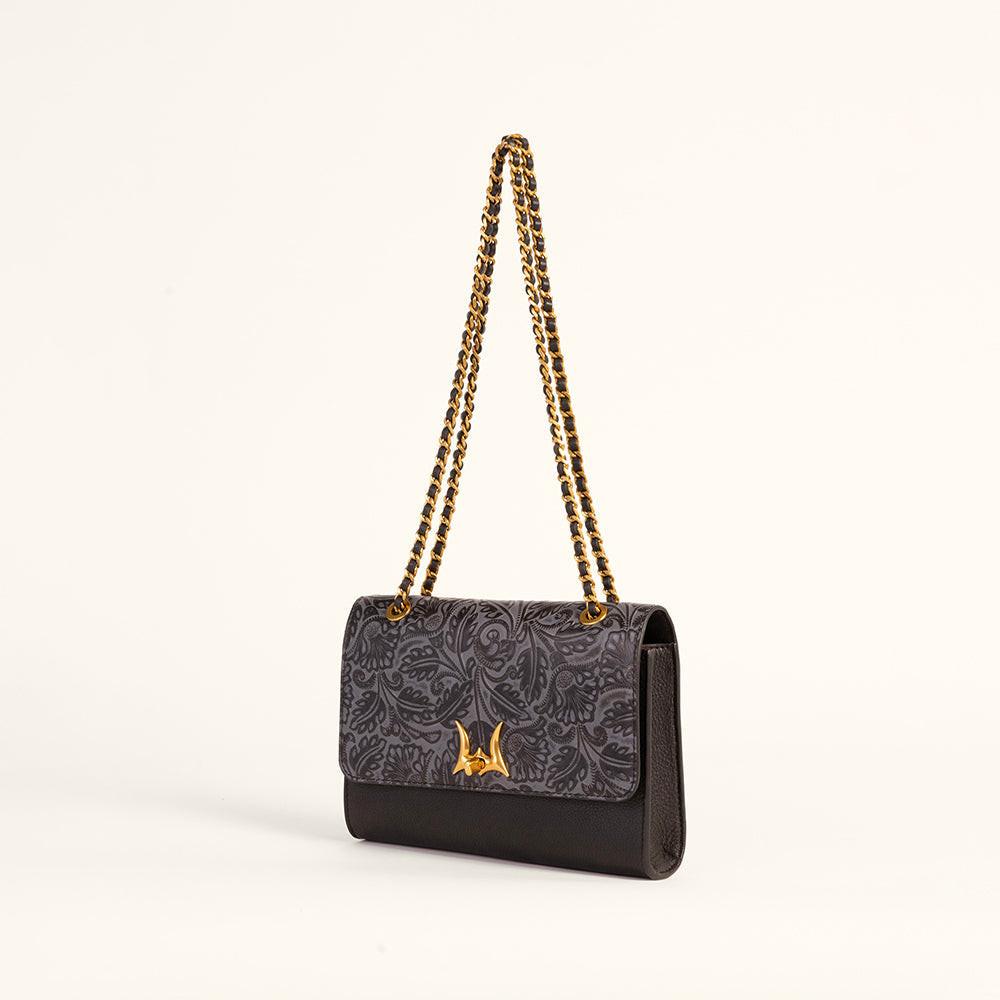 Loyal West Savi Small Embossed & Grained Leather Bag - Charcoal