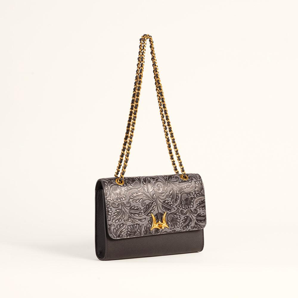 Loyal West Savi Small Embossed & Grained Leather Bag - Charcoal