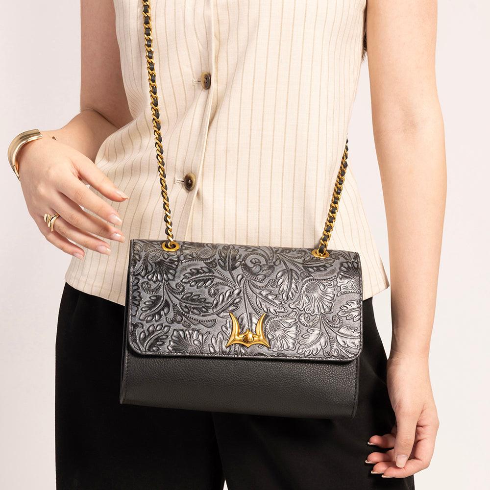 Loyal West Savi Small Embossed & Grained Leather Bag - Charcoal