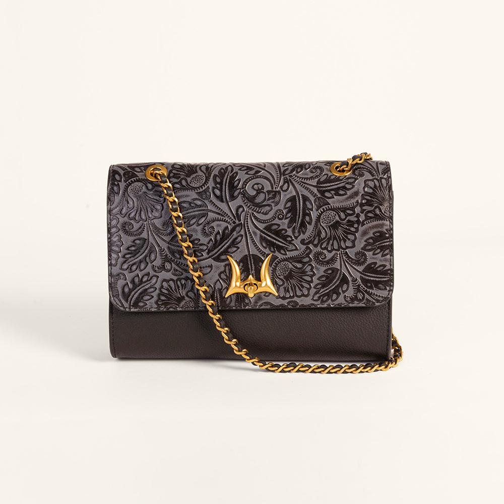 Loyal West Savi Small Embossed & Grained Leather Bag - Charcoal