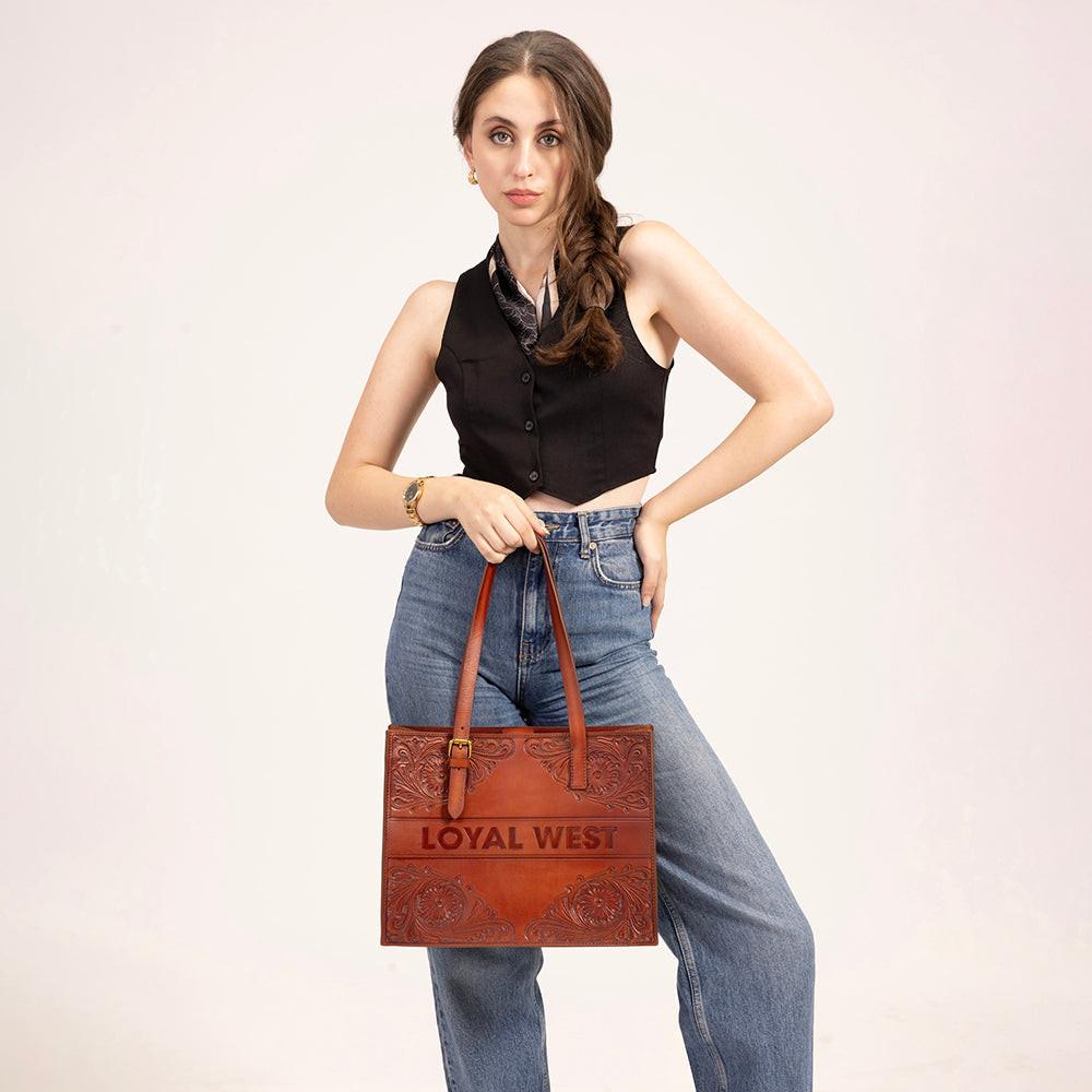 Loyal West Mivva Handtooled Medium Bag - Soft WalnutÂ Leather