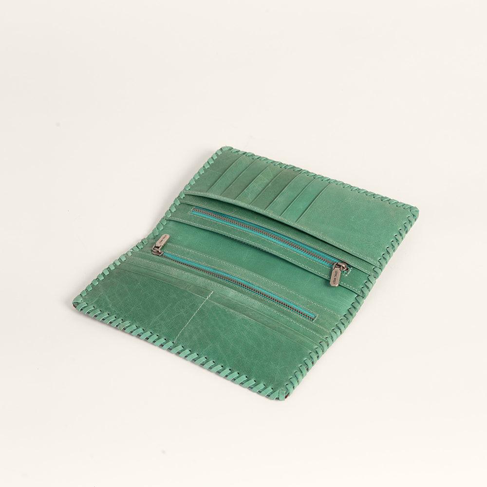 Loyal West Desert Lotus Wallet  - Turquoise  Handtooled Leather & Calfskin