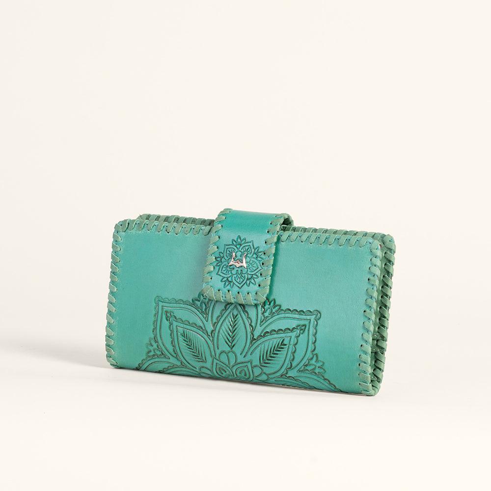 Loyal West Desert Lotus Wallet  - Turquoise  Handtooled Leather & Calfskin