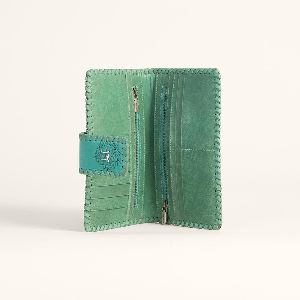 Loyal West Desert Lotus Wallet  - Turquoise  Handtooled Leather & Calfskin