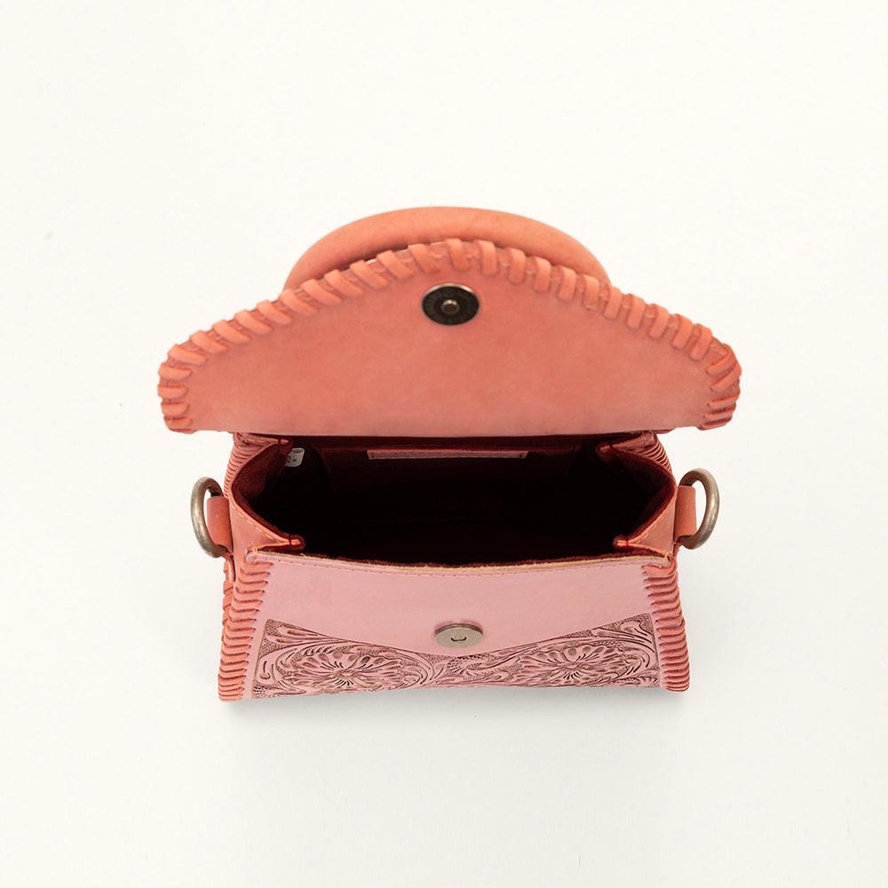 Loyal West Leon Mini Handle Purse - Pink Handtooled Leather & Calfskin
