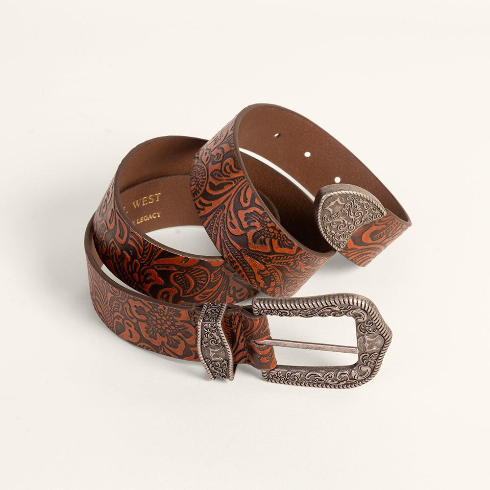 Loyal West Sophia Belt - Brown Floral Leather