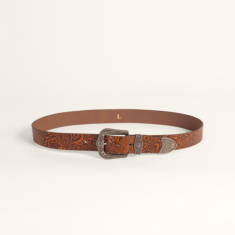 Loyal West Sophia Belt - Brown Floral Leather