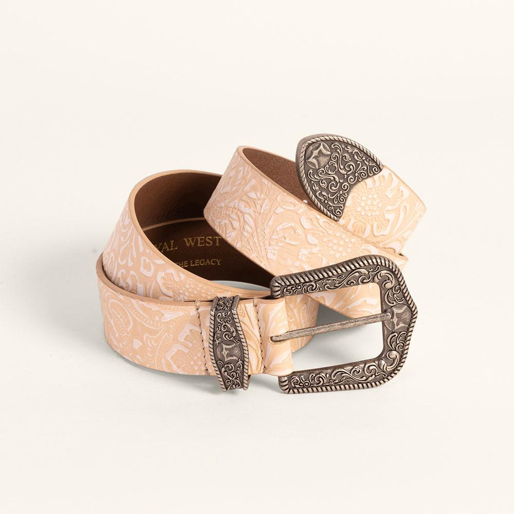 Loyal West Sophia Belt - Beige Floral Leather