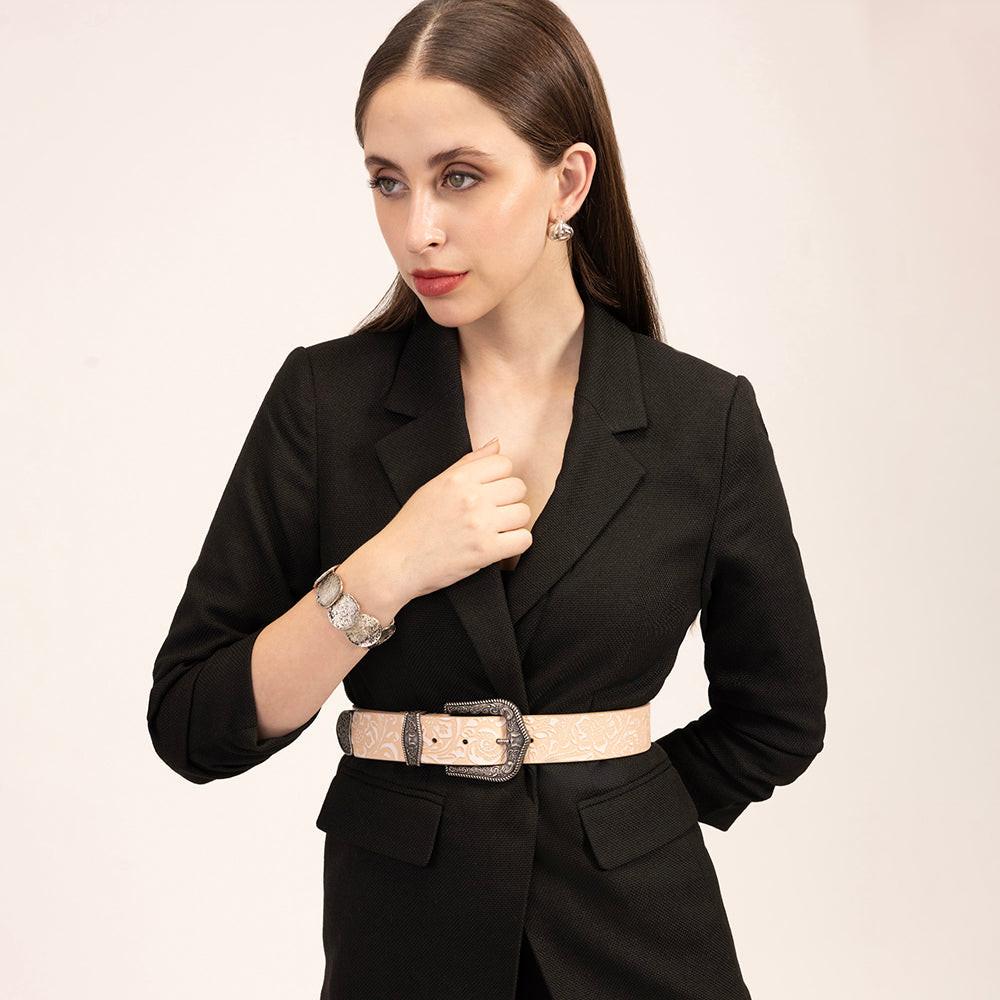 Loyal West Sophia Belt - Beige Floral Leather