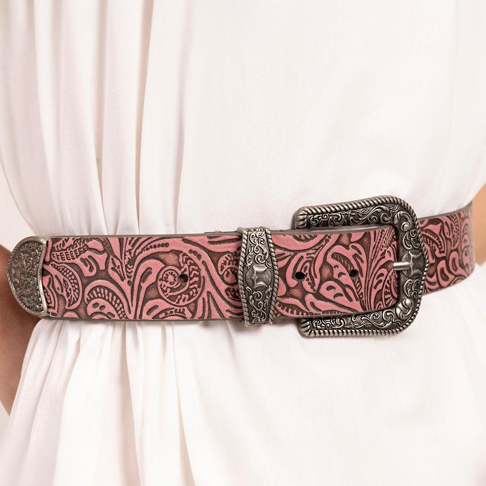 Loyal West Sophia Belt-Pink Floral Leather