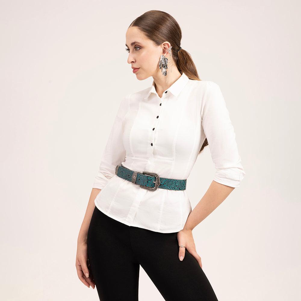 Loyal West Sophia Belt- Turquoise Floral Leather