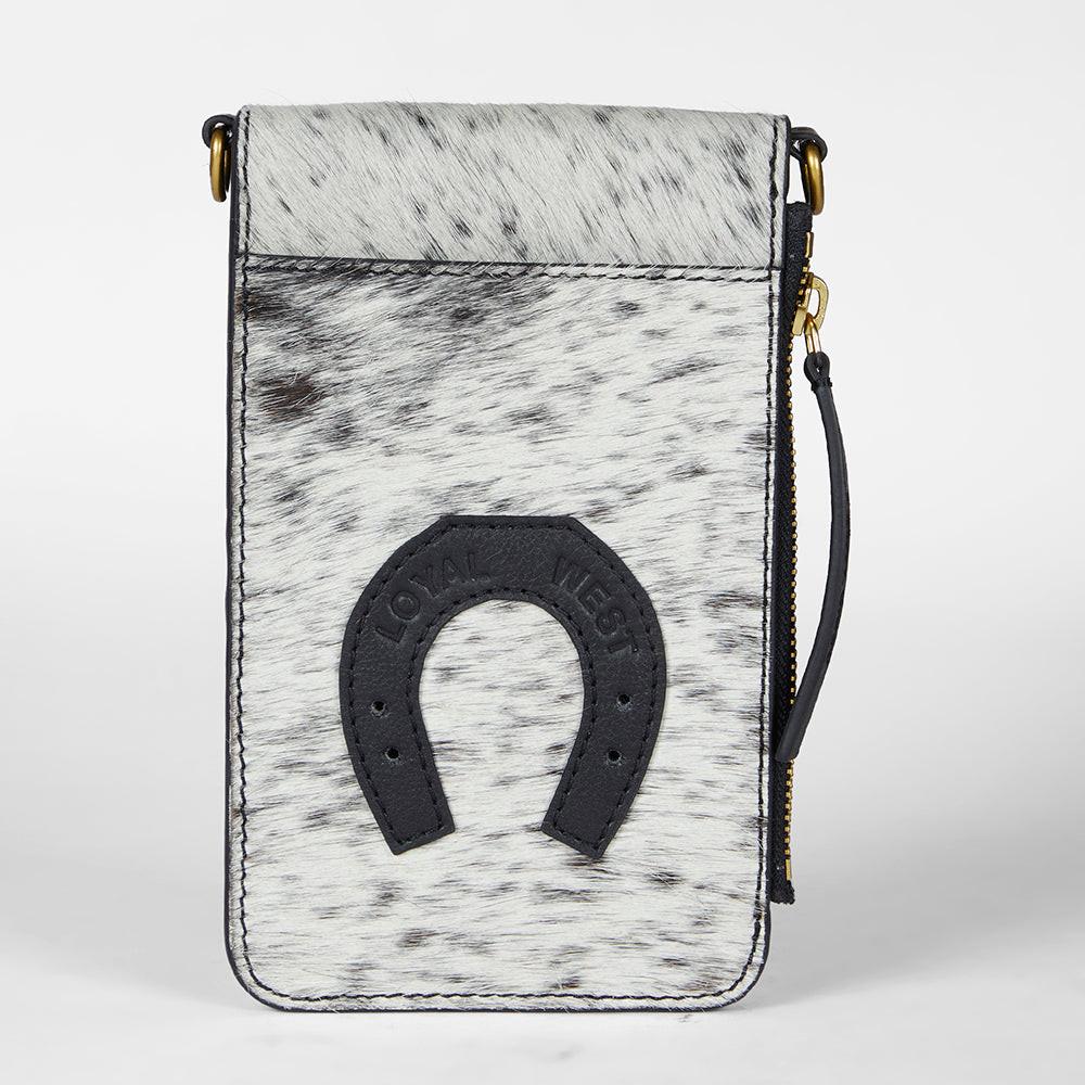 Loyal West SHELL PHONE BAG IN BLACK AND WHITE COWHIDE