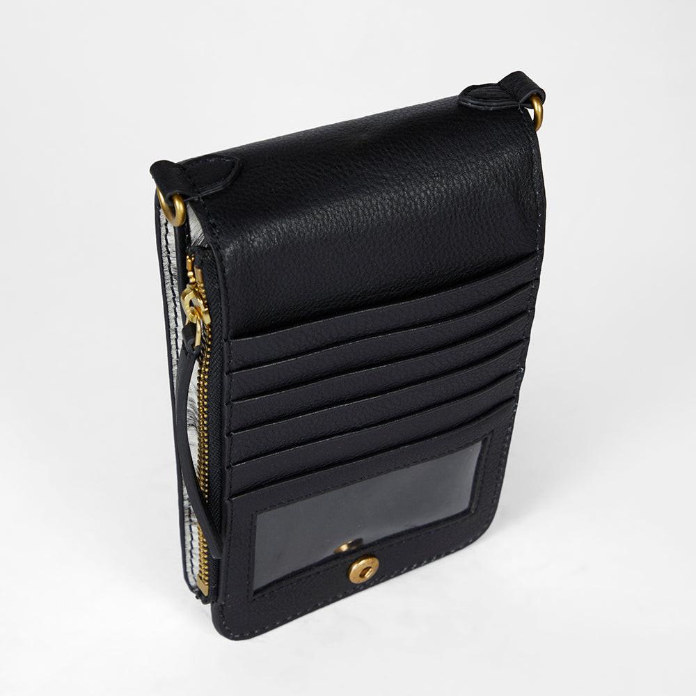 Loyal West SHELL PHONE BAG IN BLACK AND WHITE COWHIDE