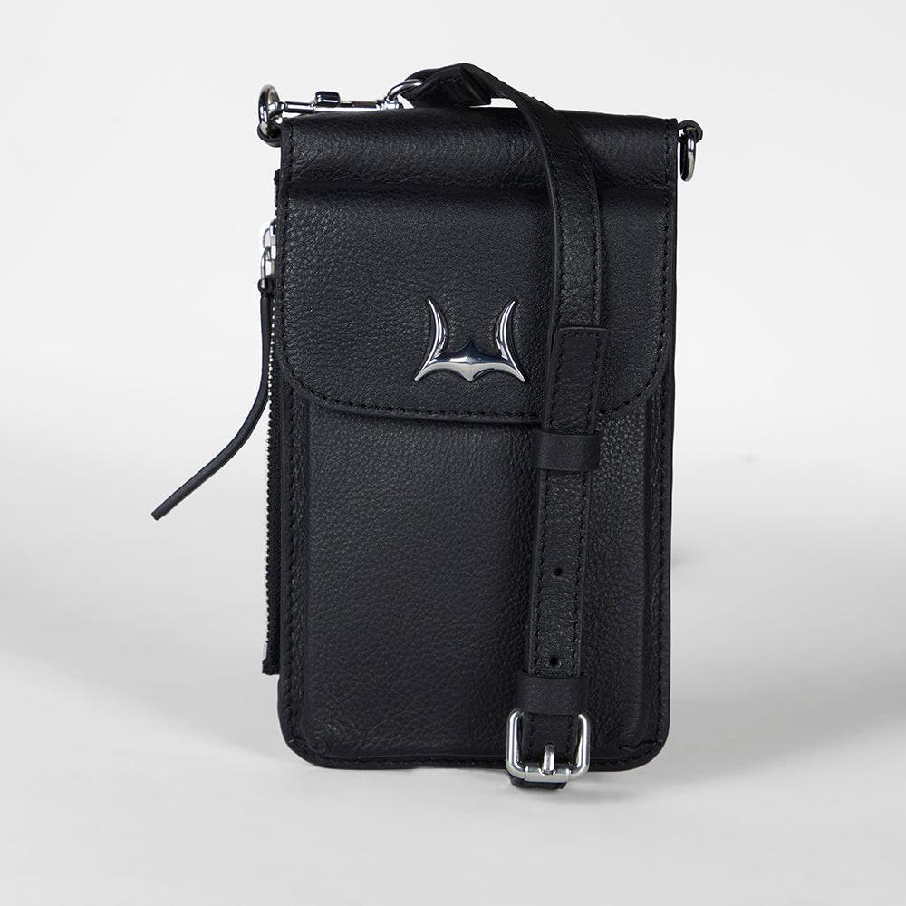 Loyal West SHELL PHONE BAG IN CALF LEATHER -BLACK