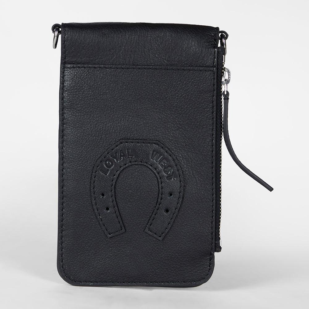 Loyal West SHELL PHONE BAG IN CALF LEATHER -BLACK