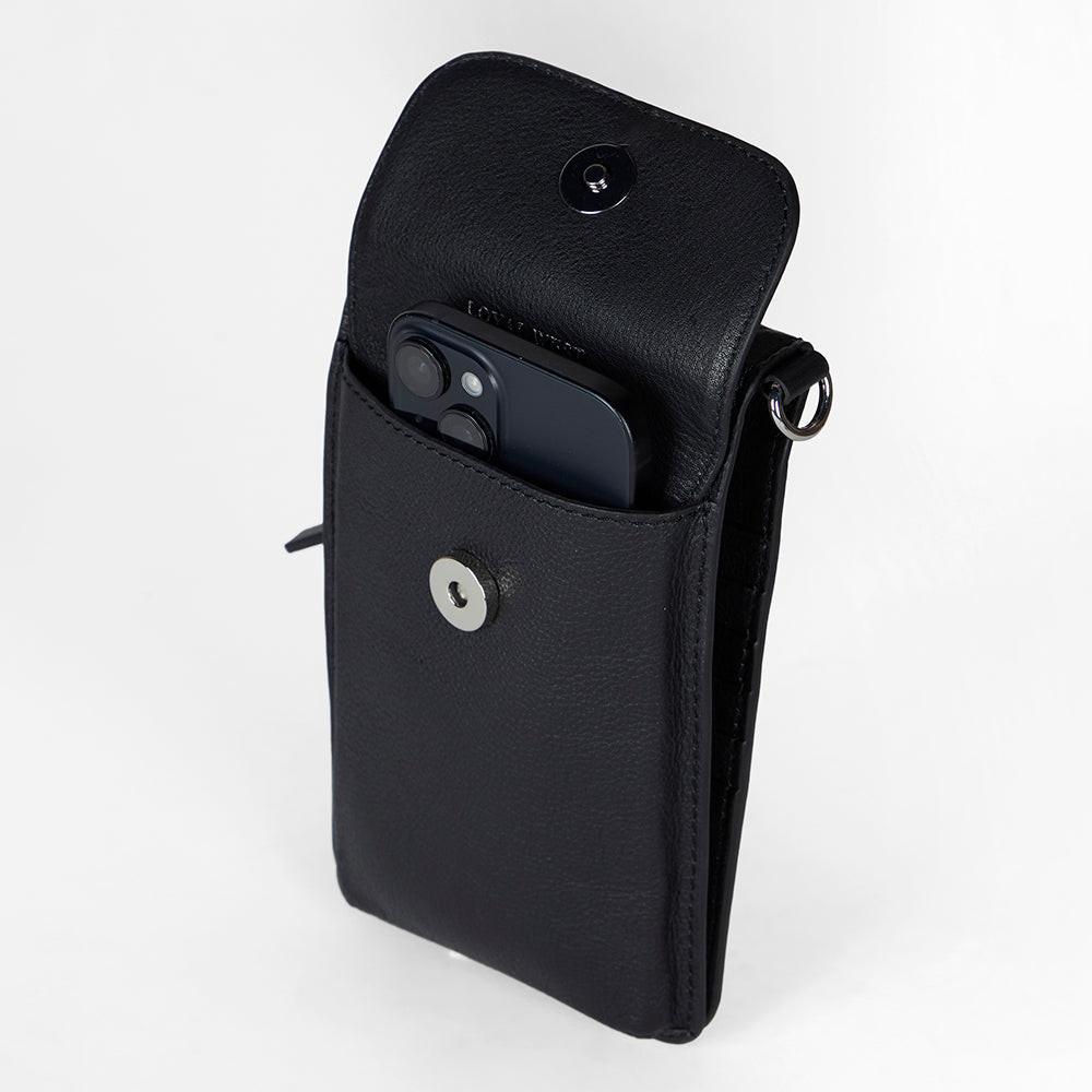 Loyal West SHELL PHONE BAG IN CALF LEATHER -BLACK