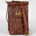 Loyal West SHELL PHONE BAG  IN HAND FINISHED EMBOSSED LEATHER - BROWN