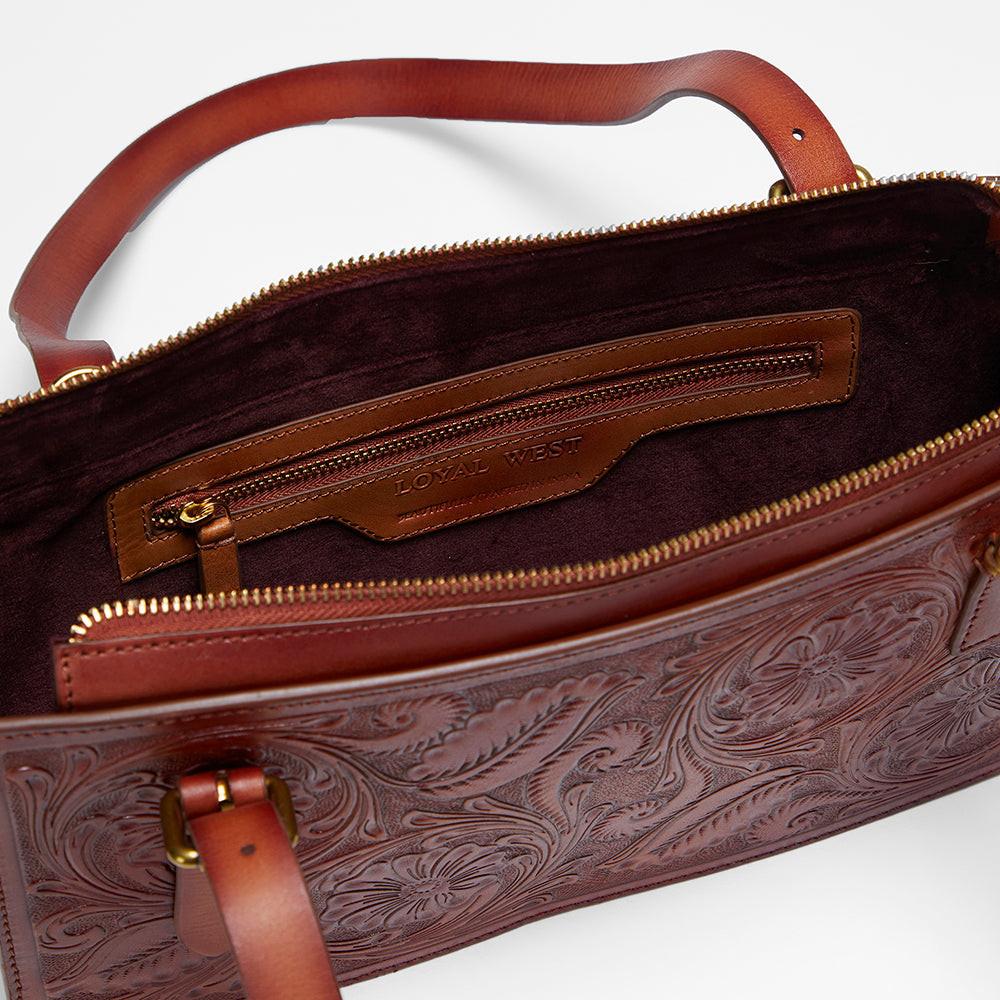 Loyal West MIVVA HANDTOOLED MINI BAG - SOFT WALNUT LEATHER