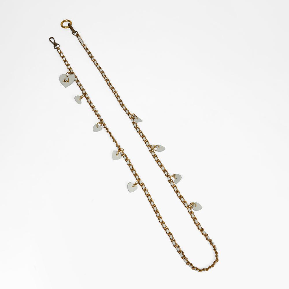Loyal West HEART CHARM CHAIN IN WHITE CALF LEATHER (2 In 1 Crossbody Chain)