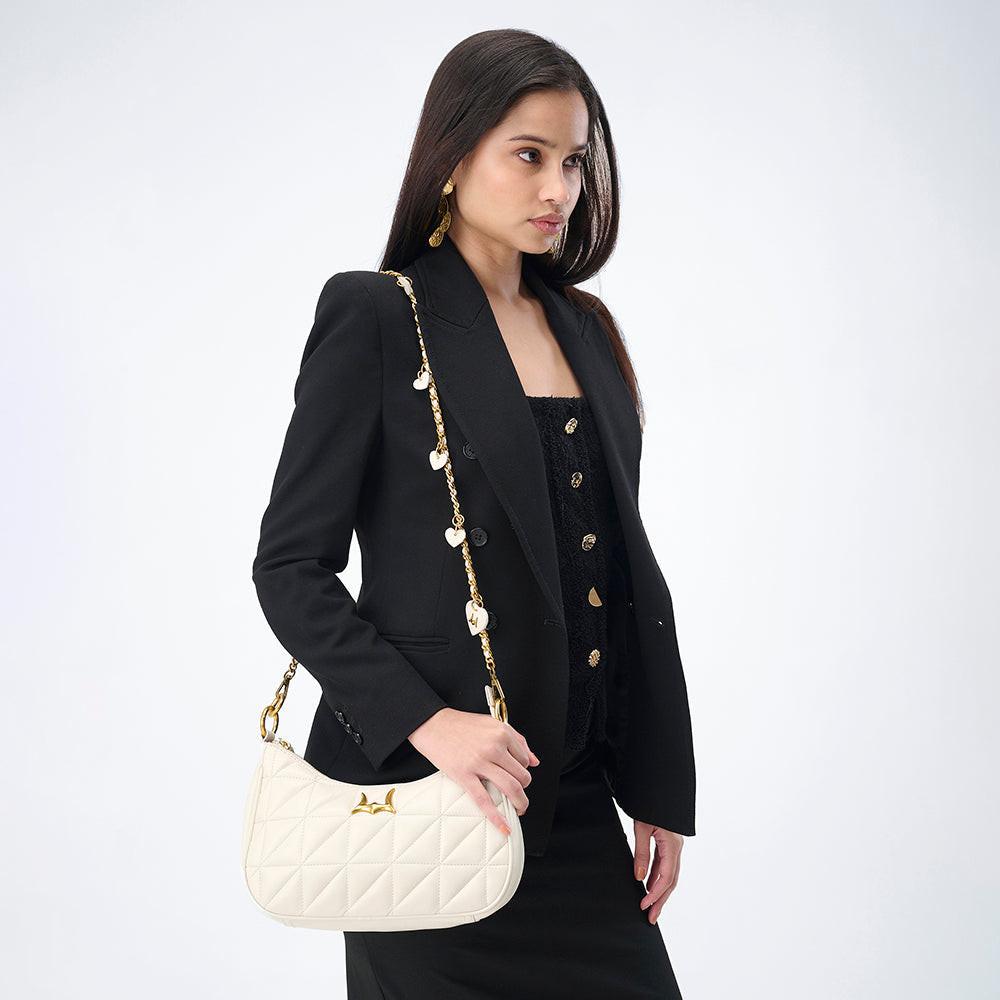Loyal West HEART CHARM CHAIN IN WHITE CALF LEATHER (2 In 1 Crossbody Chain)