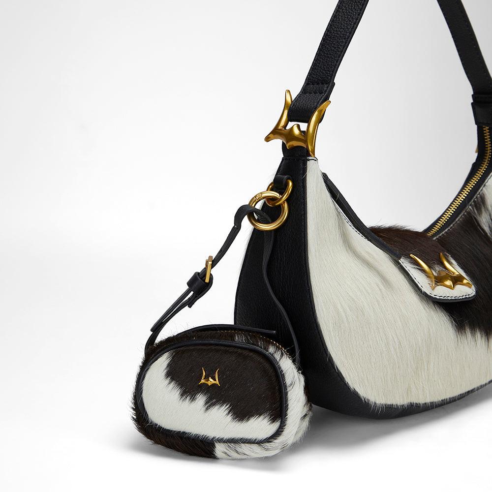 Loyal West SOPHIA MICRO BAG CHARM IN BLACK & WHITE COWHIDE