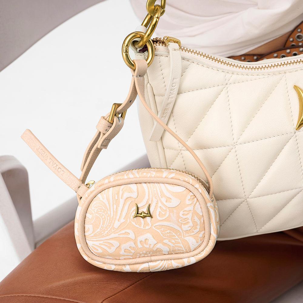 Loyal West SOPHIA MICRO BAG CHARM IN HAND FINISHED EMBOSSED LEATHER - WHITE