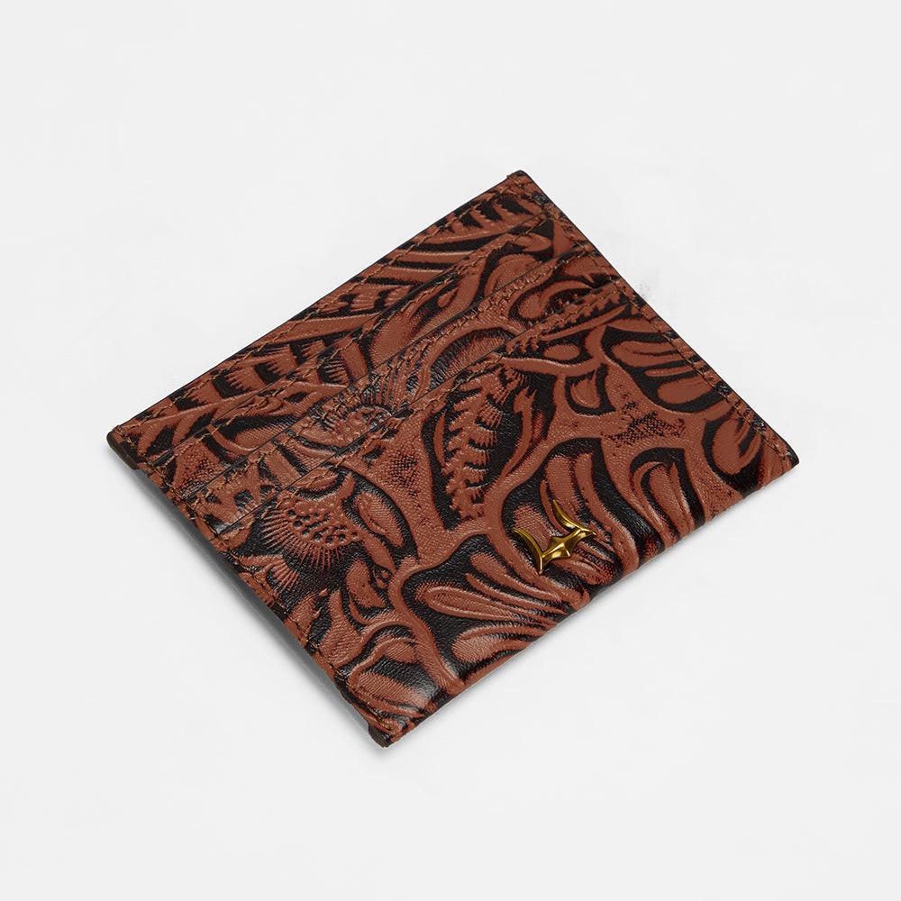 Loyal West SHELL CARD HOLDER  IN HAND FINISHED EMBOSSED LEATHER - BROWN