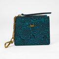Loyal West SOPHIA CREDIT CARD HOLDER IN HAND FINISHED EMBOSSED LEATHER -  TURQUOISE