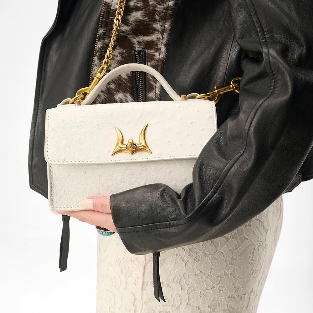 Loyal West VALENCIA OSTRICH LEATHER BAG - WHITE