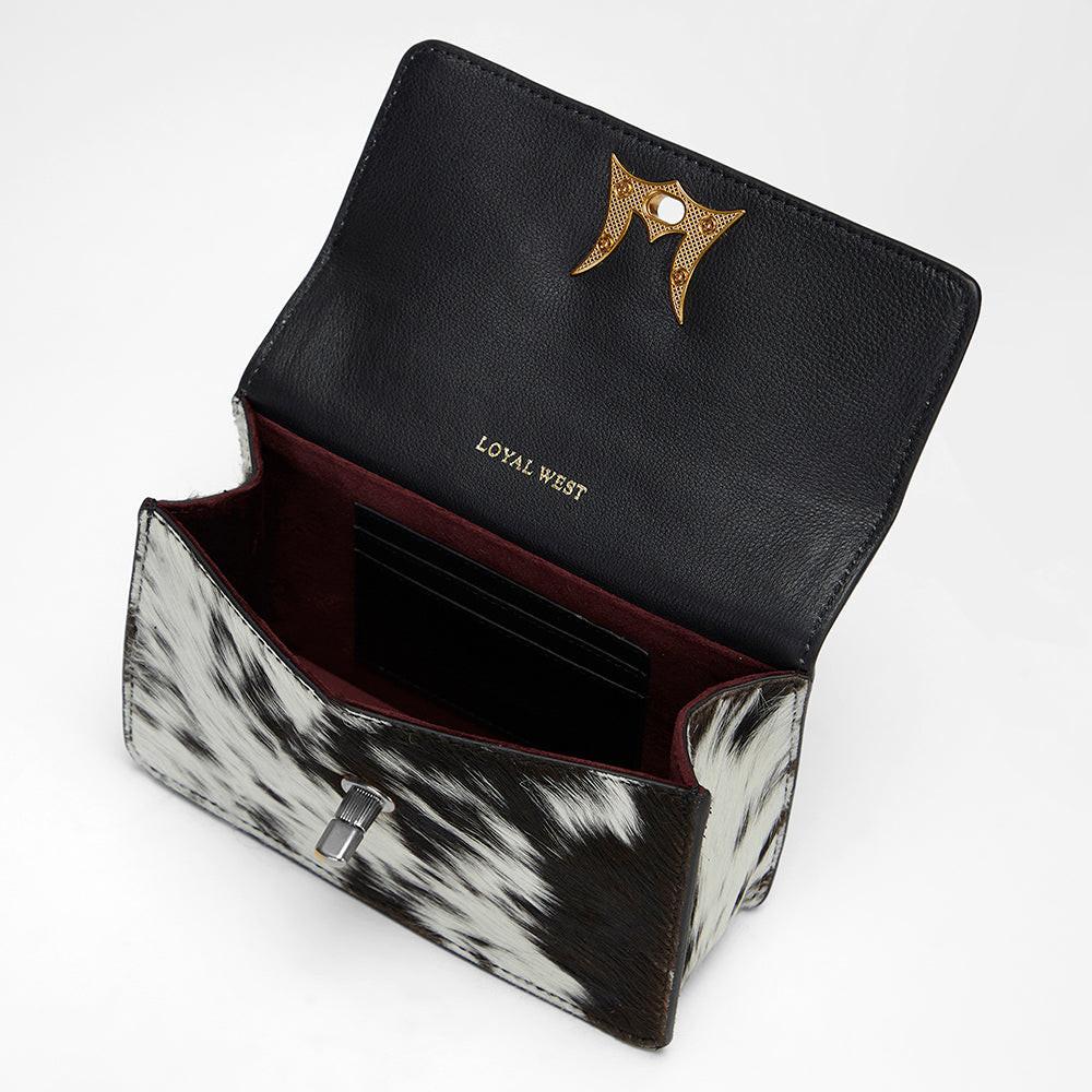 Loyal West VALENCIA OSTRICH LEATHER BAG - BLACK & WHITE COWHIDE