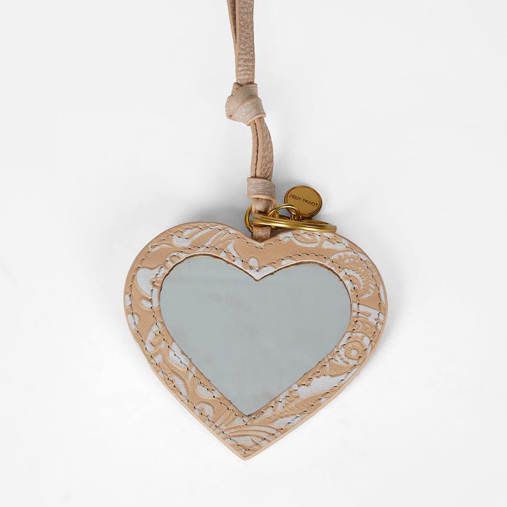 Loyal West HEART SHAPE BAG CHARM IN HAND FINISHED EMBOSSED LEATHER - WHITE