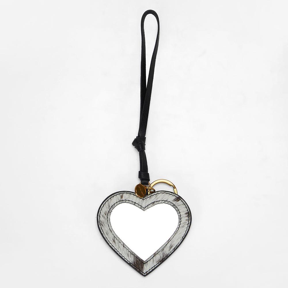 Loyal West HEART SHAPE BAG CHARM IN BLACK & WHITE COWHIDE