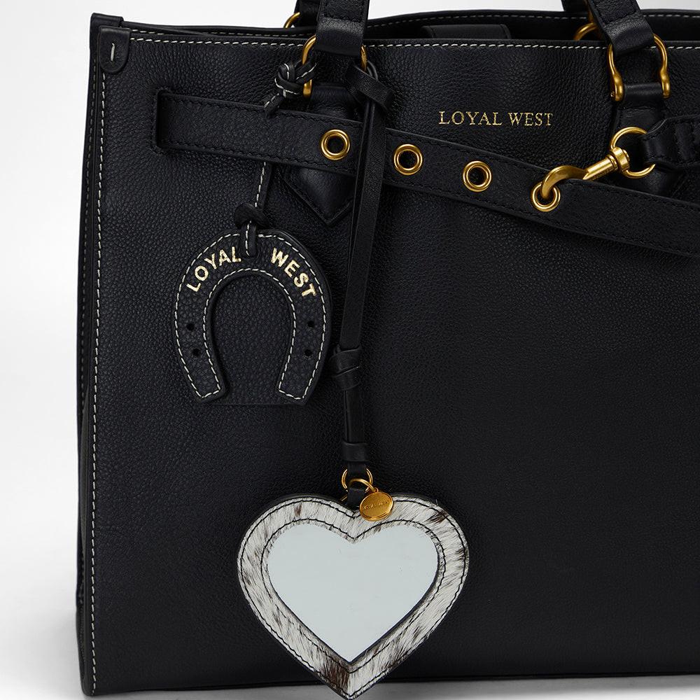 Loyal West HEART SHAPE BAG CHARM IN BLACK & WHITE COWHIDE