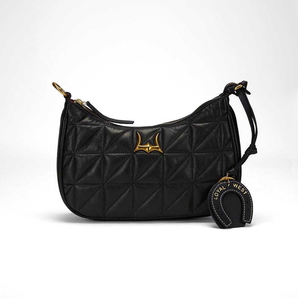 Loyal West HORSE SHOE BAG CHARM IN CALF LEATHER - BLACK