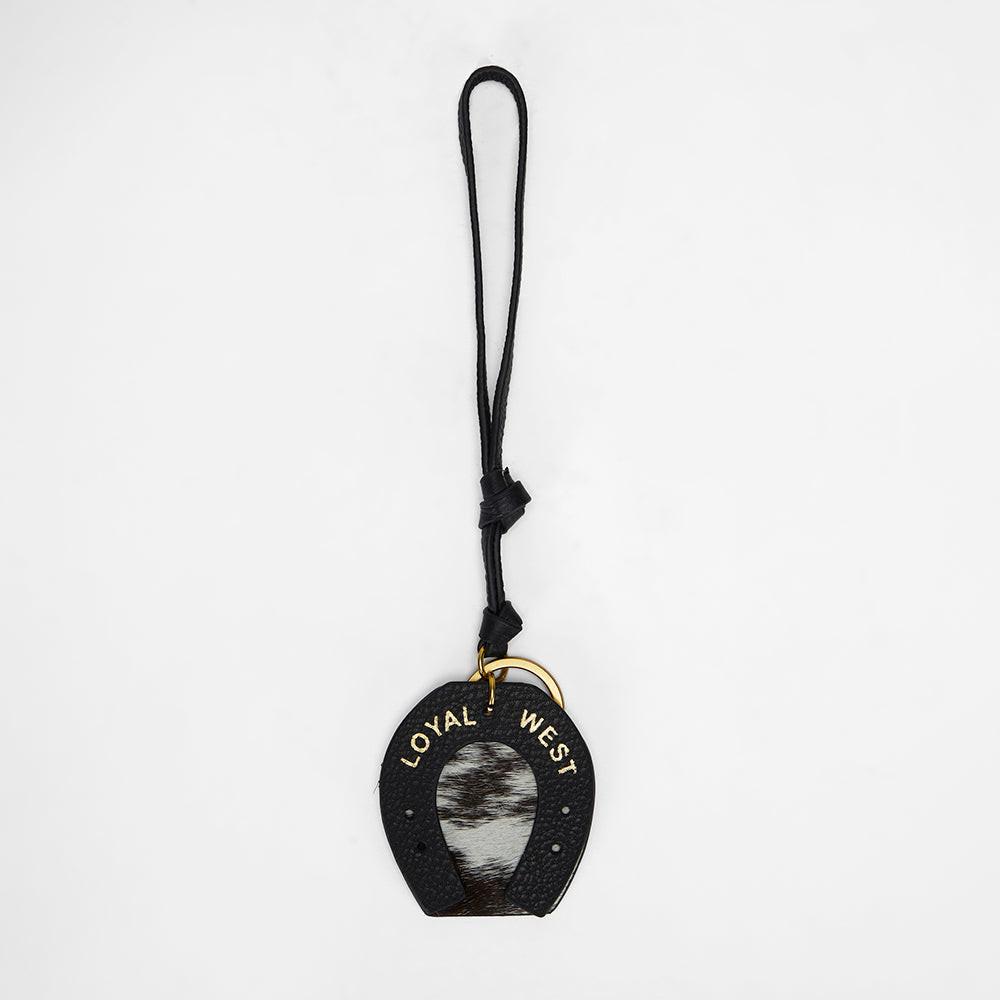 Loyal West HORSE SHOE BAG CHARM IN BLACK & WHITE COWHIDE