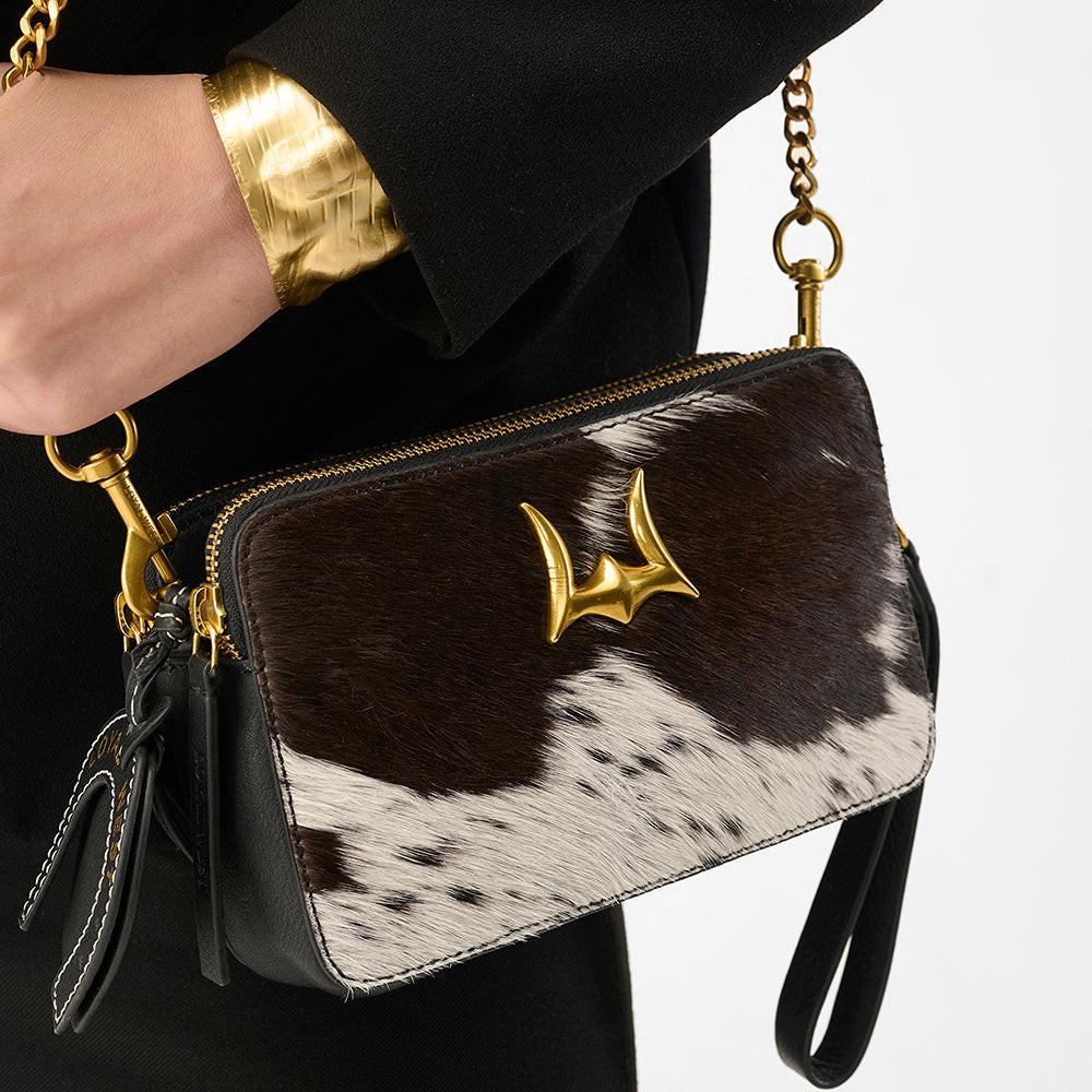 Loyal West SHELL MINI PURSE IN BLACK & WHITE COWHIDE