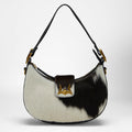 Loyal West LW HOBO MEDIUM PURSE IN BLACK & WHITE COWHIDE