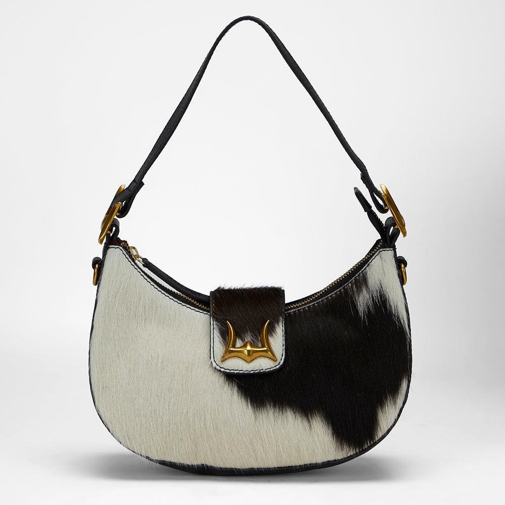 Loyal West LW HOBO MEDIUM PURSE IN BLACK & WHITE COWHIDE