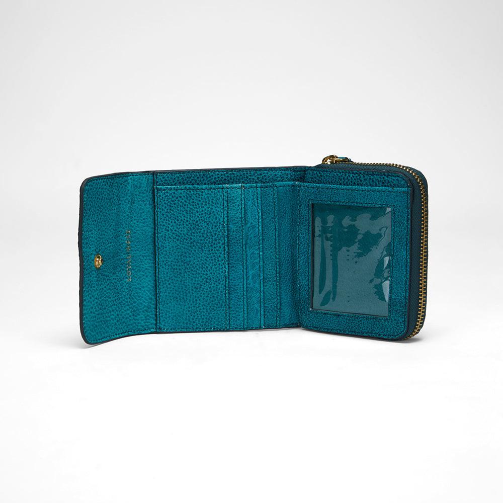 Loyal West SOPHIA CARD HOLDER IN HAND FINISHED EMBOSSED LEATHER -  TURQUOISE